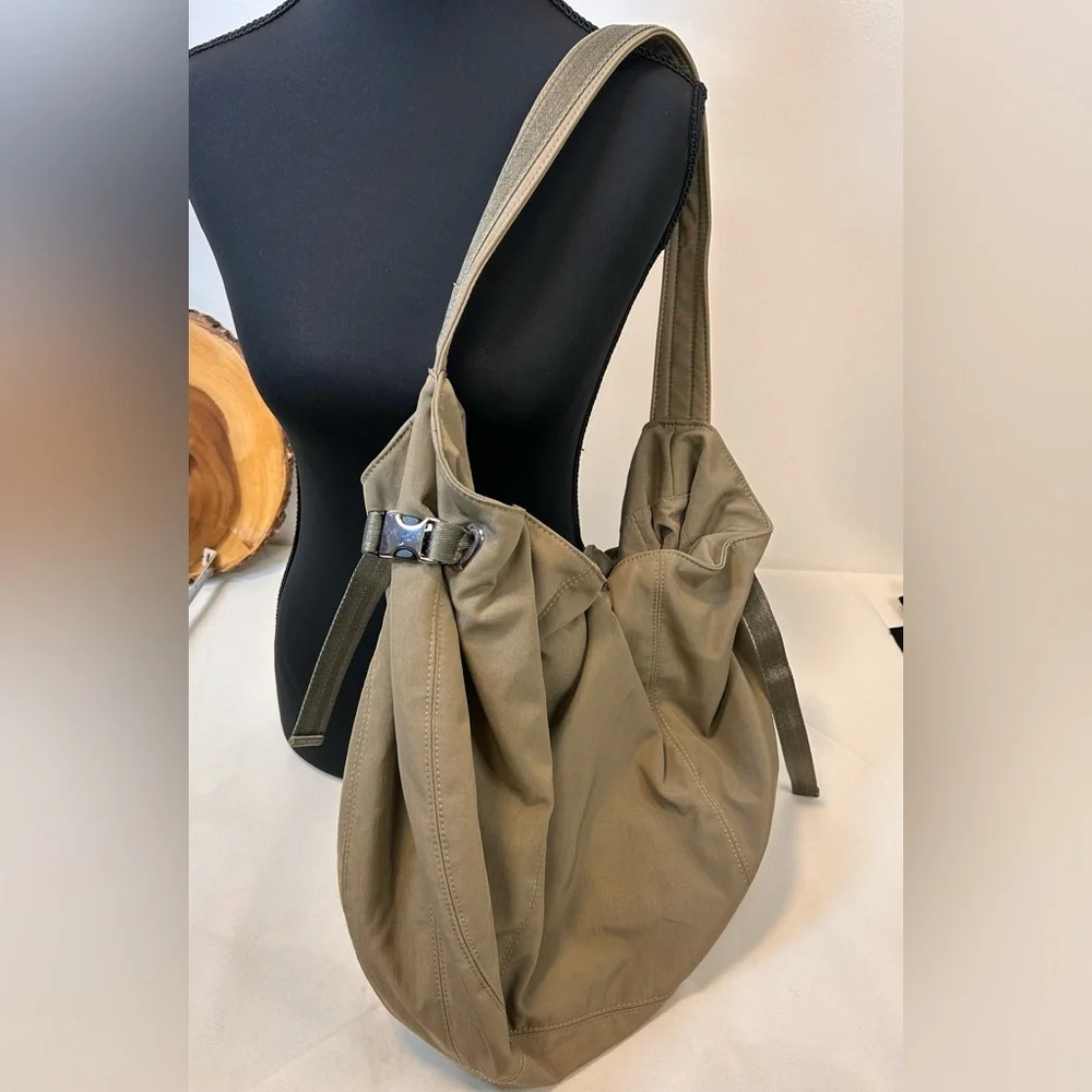 Zara‎ Hobo Olive Canvas Shoulder Bag adjustable side straps magnetic closure